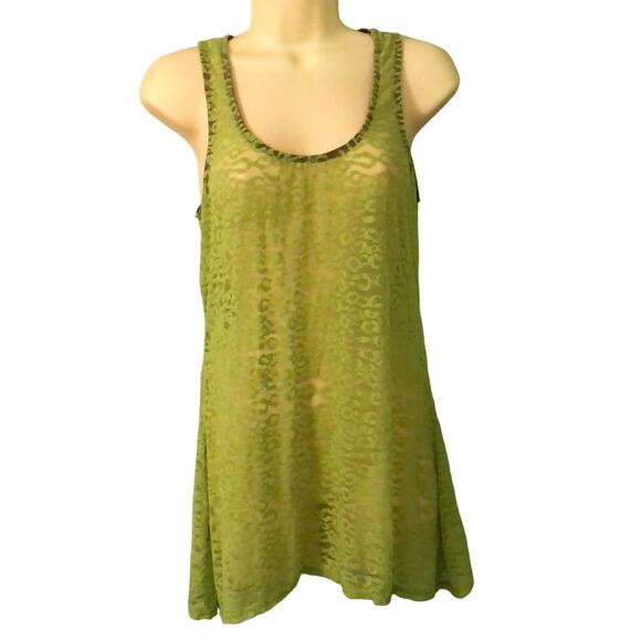 Lily White Green stretch lace Tunic Top Size Large Y2K - Picture 1 of 8